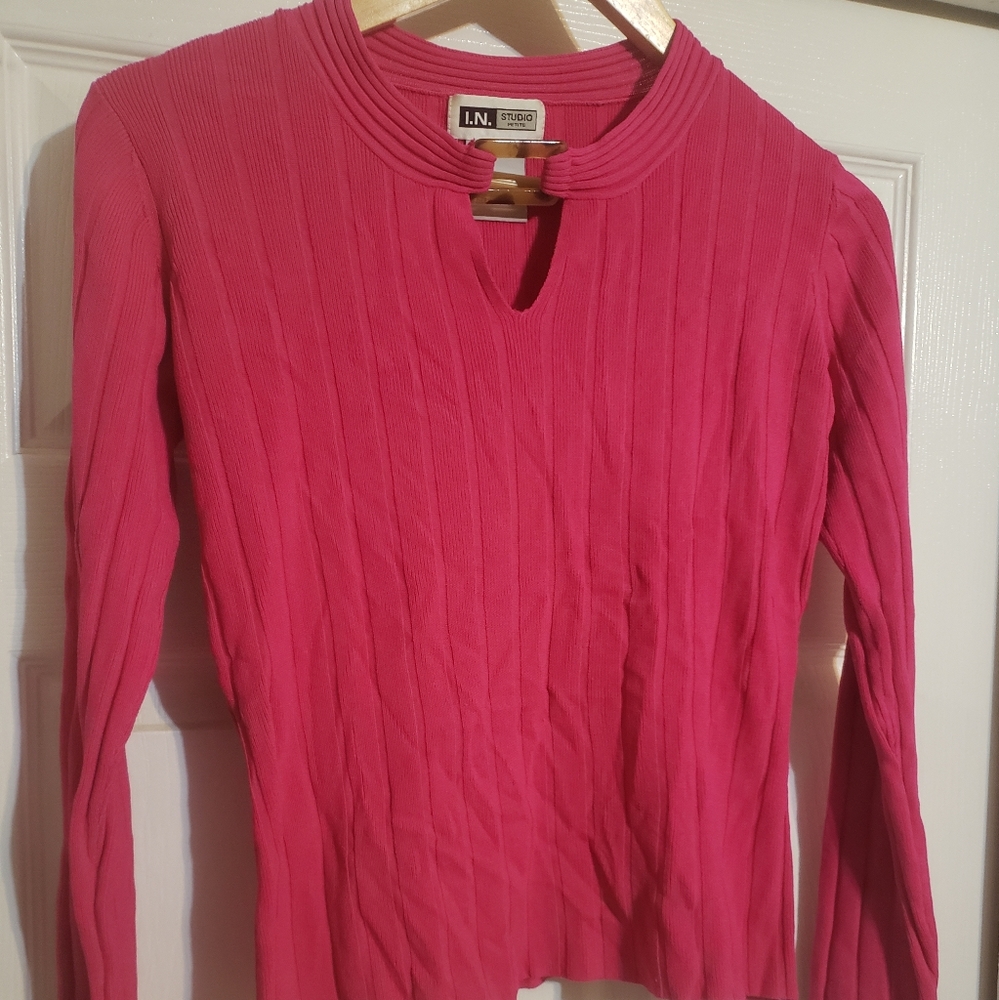 Long Sleeved Hot Pink I.N. Studio PetiteXL Fashion Blouse Shirt